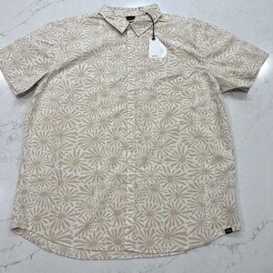 prAna NEW Stimmersee Shirt Mens XXL Chalk Tan Floral Short Sleeve Button Organic